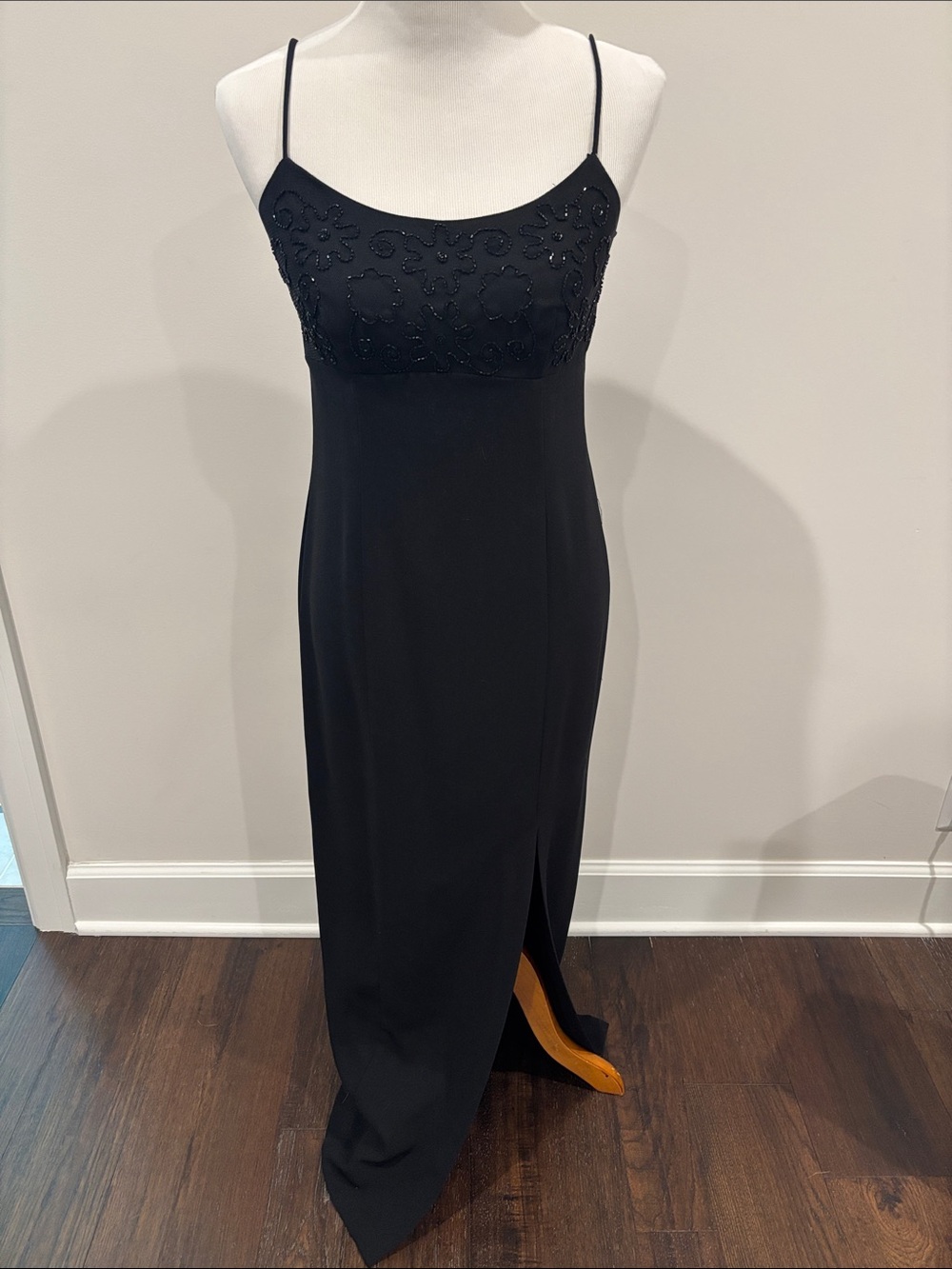 Hugo Buscati Black Beaded Spaghetti-Strap Maxi Dress